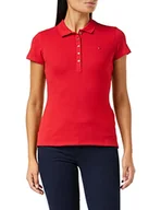 Koszulki i topy damskie - Tommy Hilfiger - Heritage damska koszulka polo - kołnierz zapinany na guziki - bawełna rozciągliwa - haftowane logo Tommy Hilfiger - Midnight, Czerwony jabłko, 36 - miniaturka - grafika 1