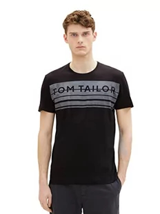 TOM TAILOR Męski T-shirt z nadrukiem logo, 2999 - Black, XXL - Koszulki męskie - miniaturka - grafika 1