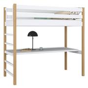 Łóżka - Drewniane łóżko na antresoli z biurkiem N01 biało dębowy 90x200 - miniaturka - grafika 1