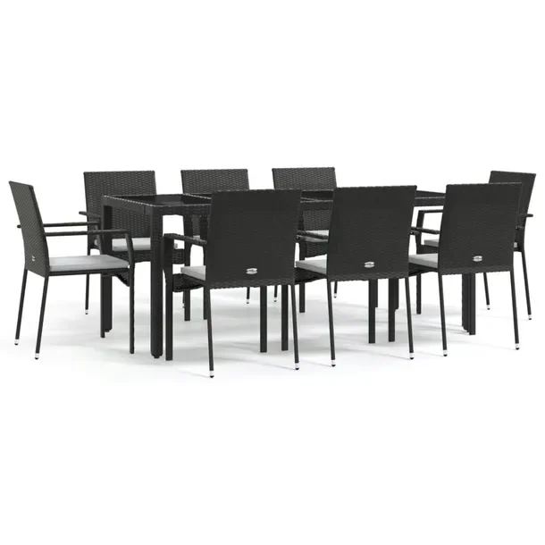 Zestaw mebli ogrodowych rattan PE czarny 8 krzeseł + stół 190x90 cm