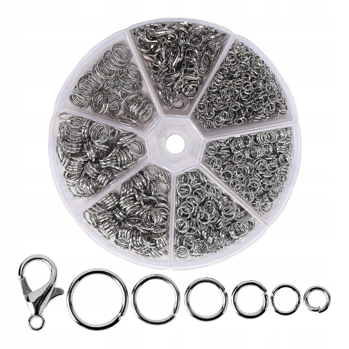 Ogniwka zapięcia do robienia biżuterii bransoletek srebrny zestaw 1014 szt.