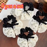 Ozdoby do włosów - TEMU 4 szt. Eleganckie Czarno-Białe Koronkowe Kokardy do Włosów - Vintage-Inspired Tkaniny Akcesoria do Włosów z Wyszukanymi Koronkowymi Detalami, - miniaturka - grafika 1