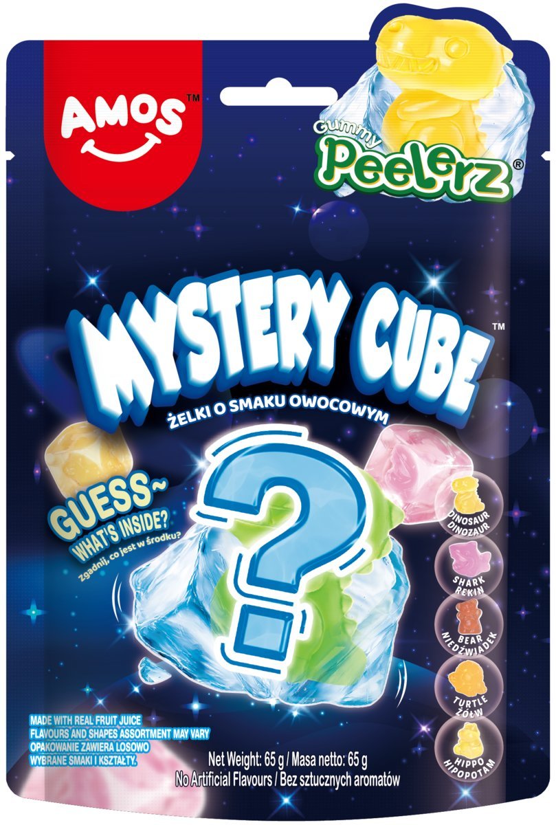 AMOS PEELERZ MYSTERY CUBE OWOCOWE ŻELKI-KOSTKI Z DODATKIEM SOKÓW 65G