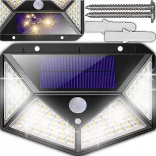 LAMPA SOLARNA 100 LED Z CZUJNIKIEM ZMIERZCHU RUCHU ELEWACYJNA NAŚCIENNA - Lampy ogrodowe - miniaturka - grafika 1