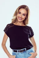 Koszulki i topy damskie - Eldar koszulka Lisca tiulowe wstawki czarna S - miniaturka - grafika 1