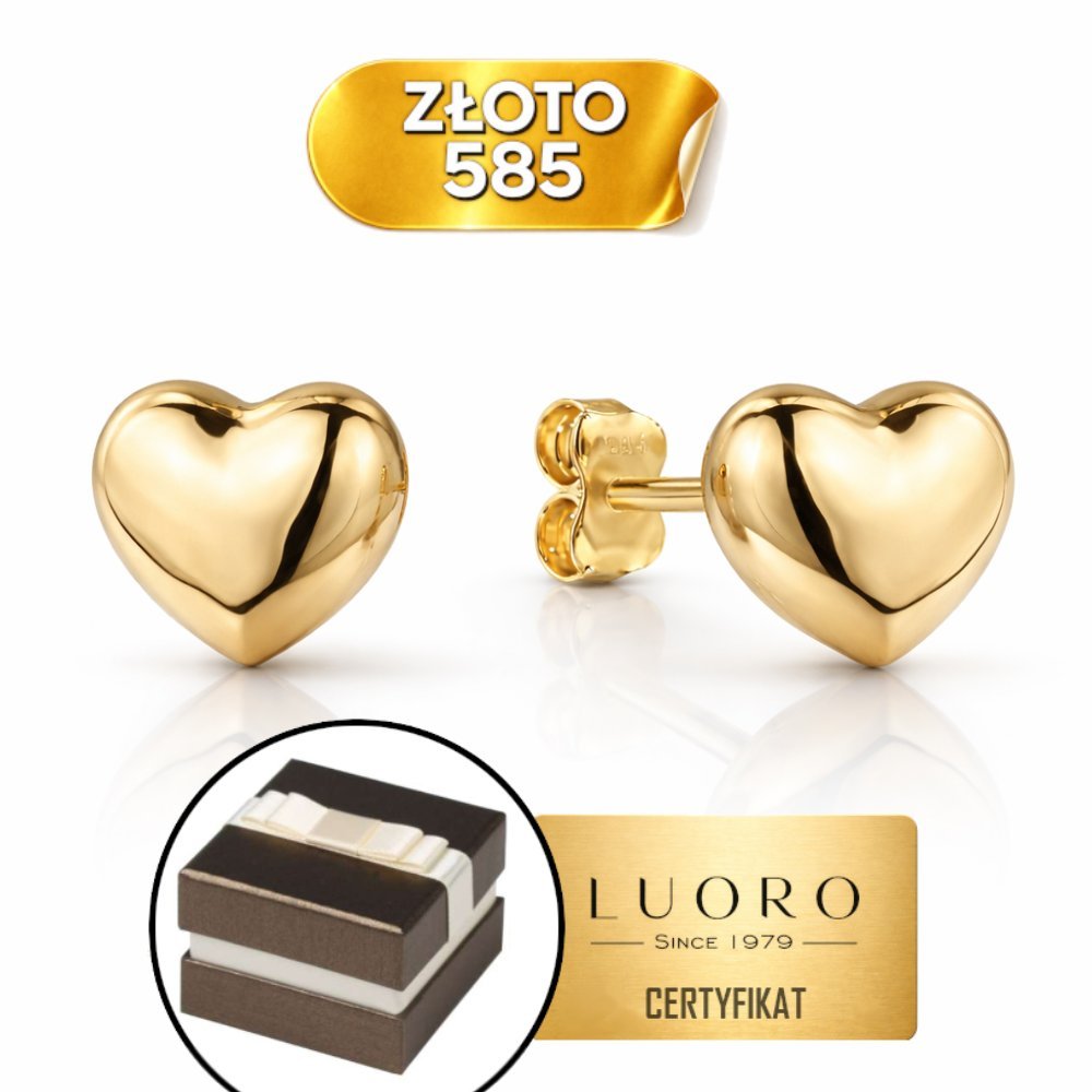 KOLCZYKI ZŁOTE 585 14K SERCA DUŻE SZTYFT ŻÓŁTEGO ZŁOTA 11 MM