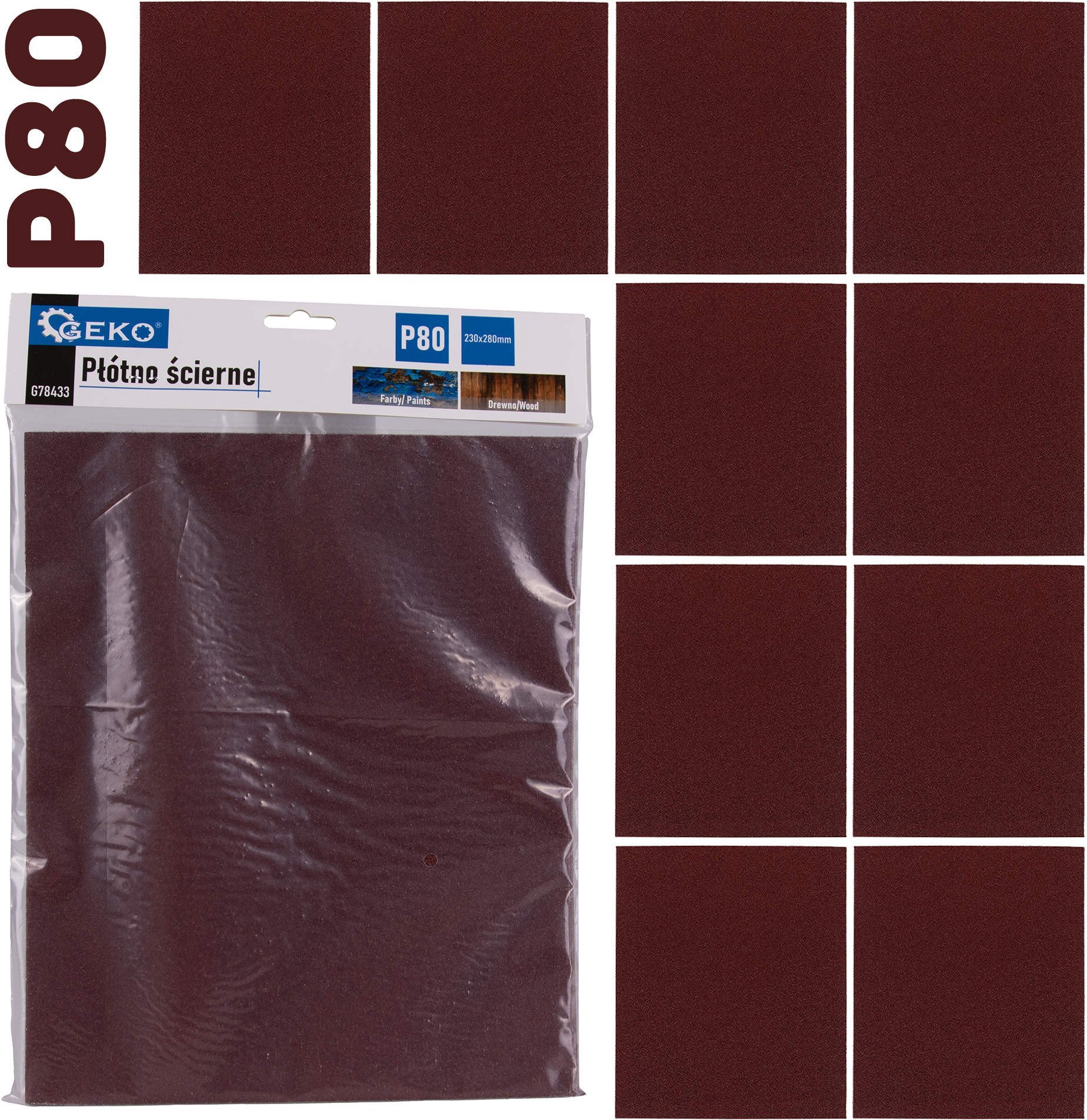 Geko Płótno ścierne – arkusz 230x280mm P80 10/500