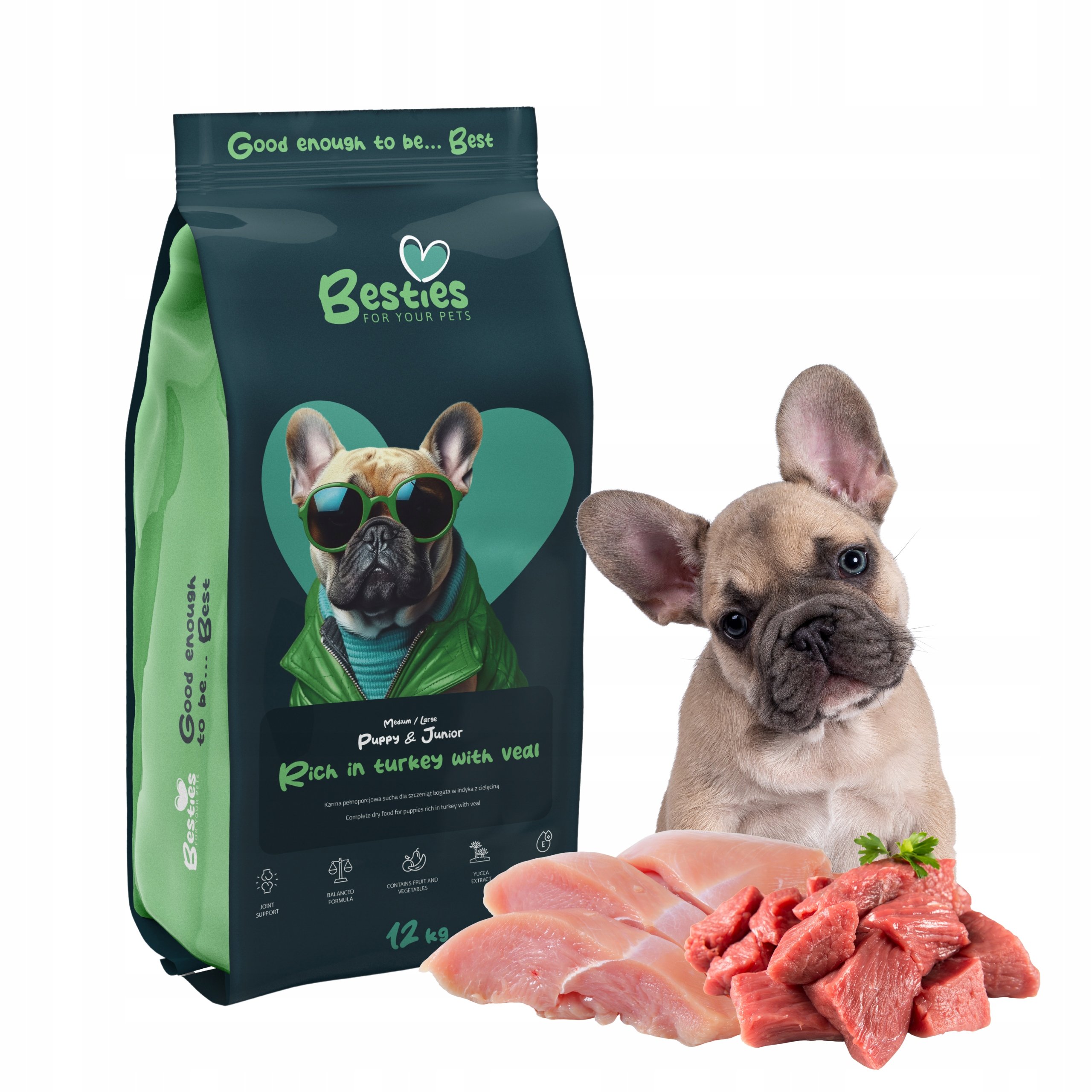 BESTIES PREMIUM PUPPY JUNIOR MEDIUM LARGE TURKEY VEAL INDYK CIELĘCINA 12KG