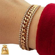 Bransoletki - PIĘKNA ZŁOTA BRANSOLETKA ZE STALI CHCIRURGICZNEJ POZŁACANA Z CYRKONIAMI 18K - miniaturka - grafika 1