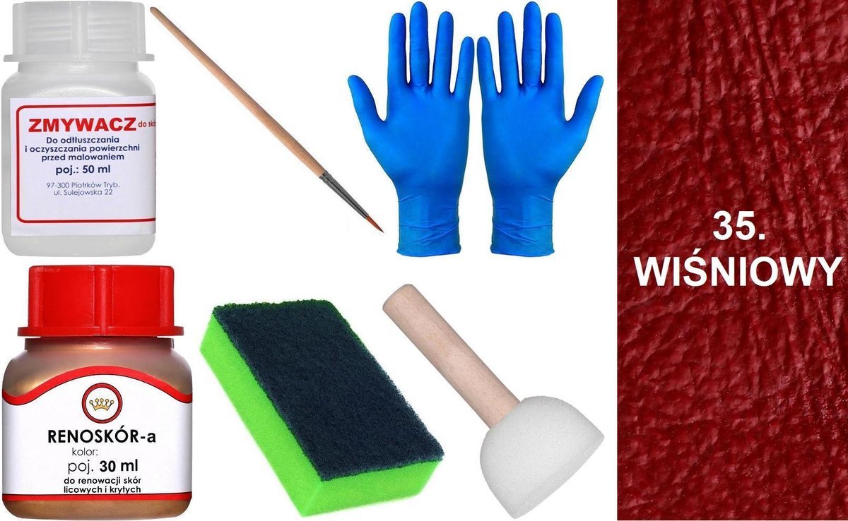 WIŚNIOWY 35 Renoskór ZESTAW DO RENOWACJI SKÓRY LICOWEJ Farba Zmywacz WILBRA