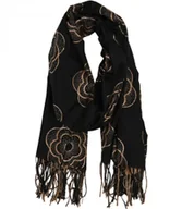 Apaszki i szaliki damskie - Ciepły szal szalik Elegancki frędzle kwiaty miękki Zjawiskowy 180x75 cm - miniaturka - grafika 1