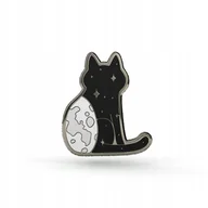 Broszki - PINETS przypinka NightCat kot z kulą ziemską metalowy Pin - miniaturka - grafika 1