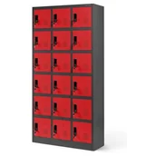 Szafy biurowe - JAN NOWAK model KAROL 900x1850x400 skrytkowa szafa socjalna antracytowo-czerwona - miniaturka - grafika 1