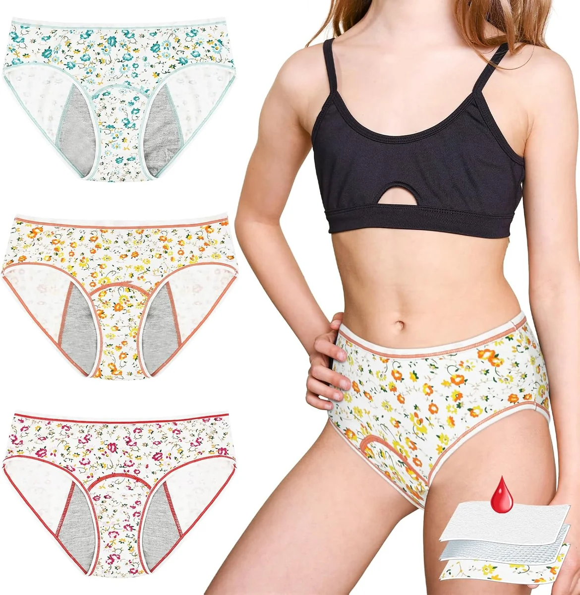 Majtki menstruacyjne bezszwowe oddychające wielorazowe 3 szt dla nastolatek
