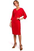 Sukienki - Czerwona Sukienka Oversize z Ołówkowym Dołem - miniaturka - grafika 1