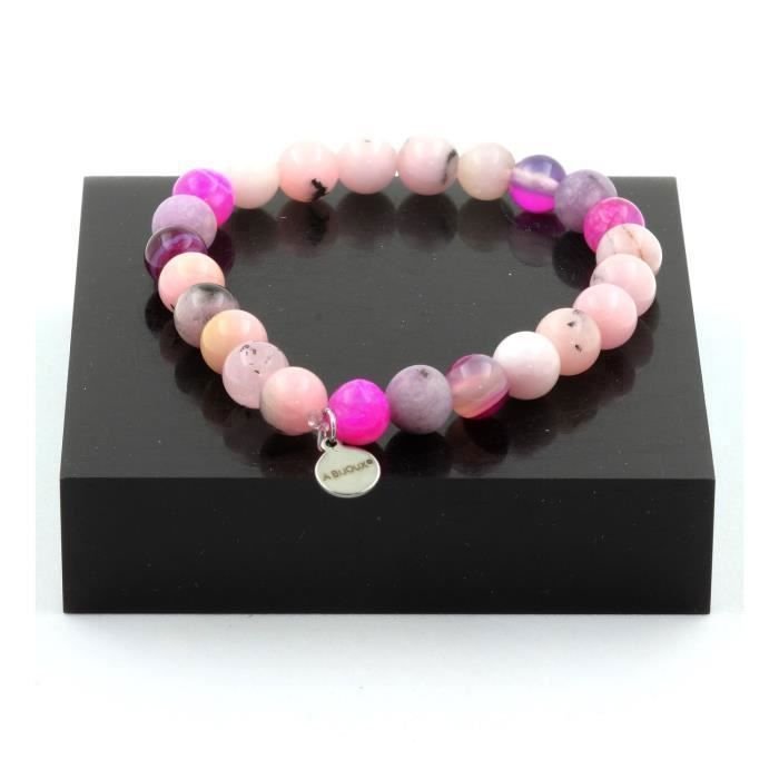 Kamienie i minerały. Bransoletka z różowych koralików opalowych + różowy agat wstążkowy + agat żyłkowany Wyprodukowano we Francji.