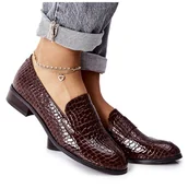 Półbuty damskie - Vinceza Lakierowane Półbuty W Zwierzęcy Wzór Brązowe Lenie - miniaturka - grafika 1