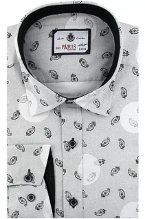 Koszule męskie - Koszula Męska Elegancka Wizytowa do garnituru biała we wzory kropki z długim rękawem w kroju SLIM FIT Big Paris B468 (M, 39, 176/182) - grafika 1