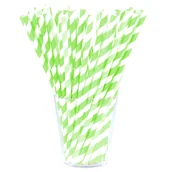 Słomki do napojów - Słomka papierowa w biało-limonkowe paski 12 sztuk - miniaturka - grafika 1
