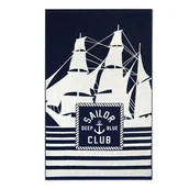 Ręczniki - Ręcznik plażowy 100x160 Sailor granatowy biały żaglówki frotte 550 g/m2 9182 - miniaturka - grafika 1