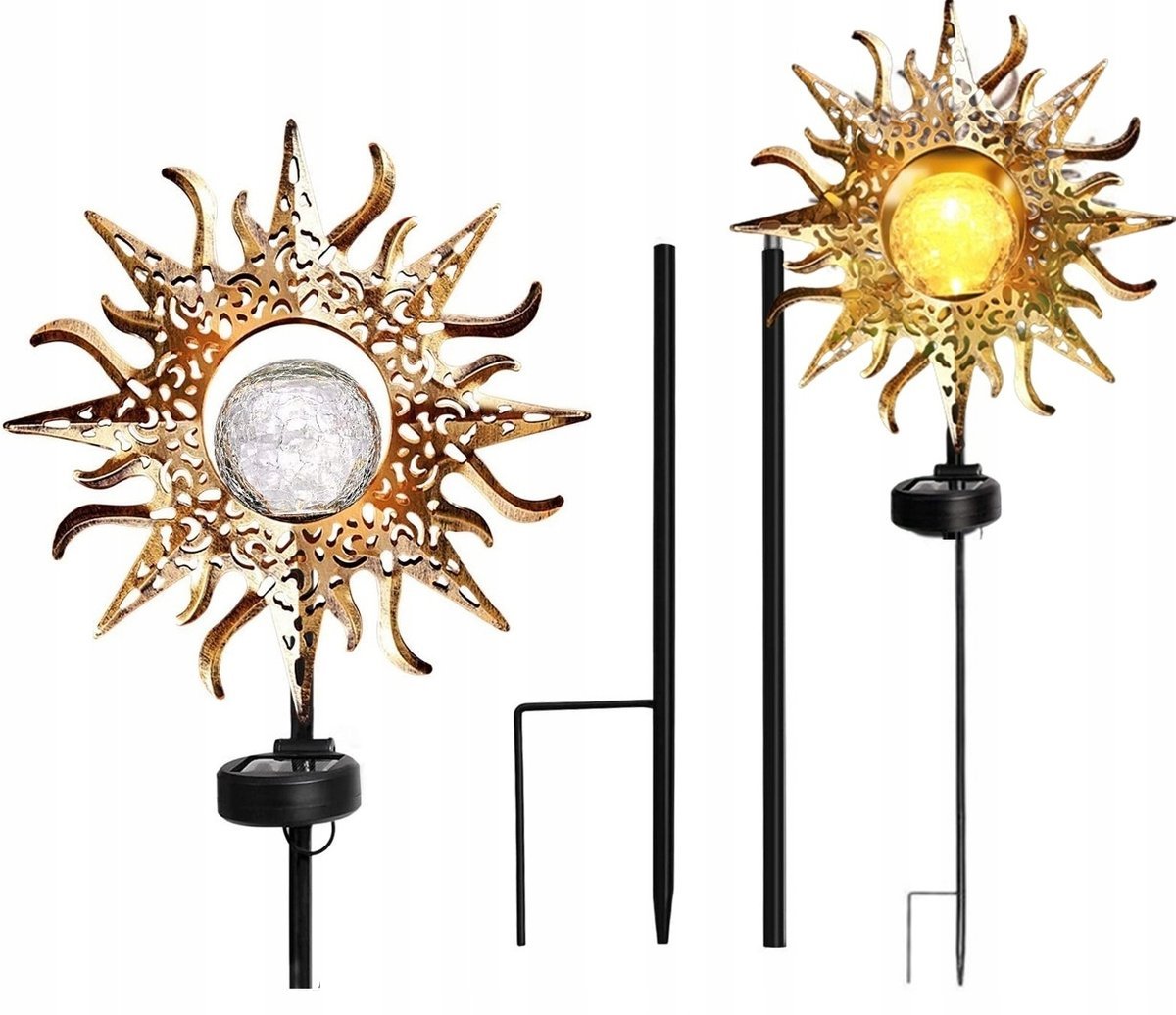 LAMPKA SOLARNA OGRODOWA AŻUROWE SŁOŃCE RETRO WBIJANA LED DO OGRODU