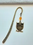 Zakładki do książek - DUŻA ANTYCZNA ZAKŁADKA DO KSIĄŻKI SOWA BURSZTYN - miniaturka - grafika 1