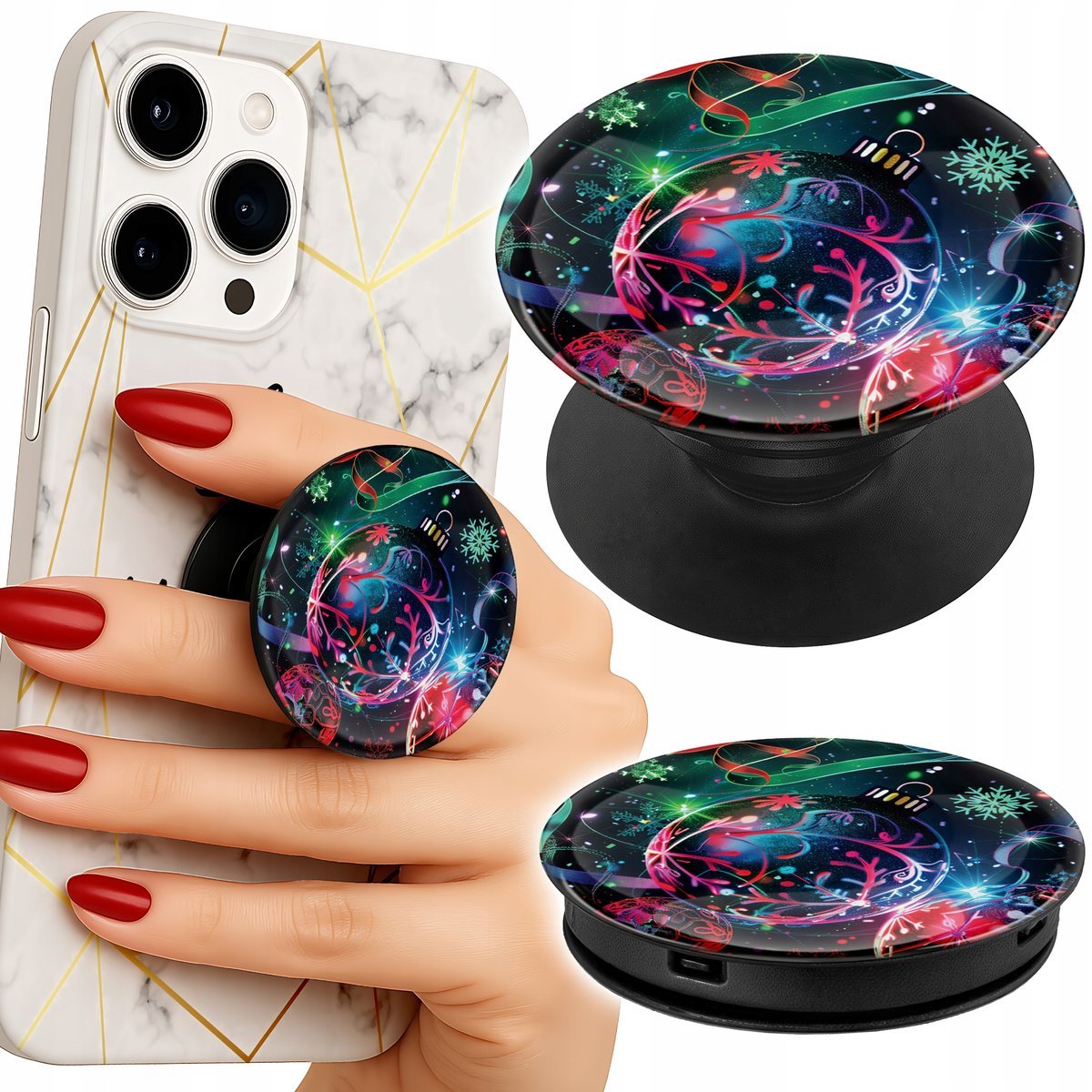 Uchwyt do telefonu Popsocket na palce/stojak ŚWIĄTECZNE BOMBKI, CHOINKA
