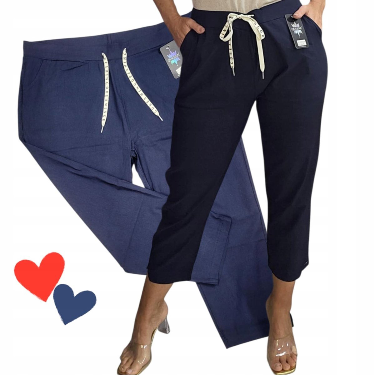 SPODNIE DAMSKIE 7/8 SZNURKI NAPIS duży rozmiar bawełna elastyczne 8XL 56 58