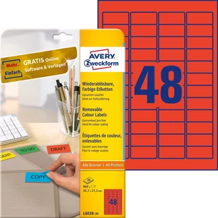 Avery Zweckform Etykiety Zweckform 45,7x21,2 Czerwone 20 szt ZW453 - Etykiety do drukarek - miniaturka - grafika 1