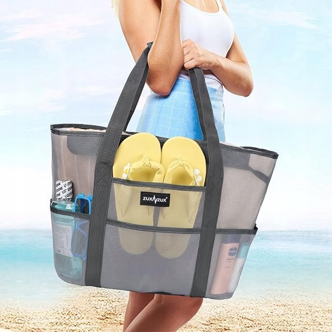 STYLOWA TORBA WODOODPORNA PLAŻOWA/MIEJSKA Z ZAMKIEM DUŻA - TORBY PLAŻOWE