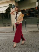 Spodnie damskie - Burgundowe spodnie z wiązaniem - miniaturka - grafika 1