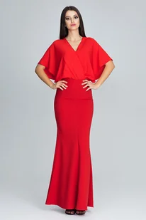 Elegancka SUKIENKA maxi | luźna góra dopasowany dół | Czerwona S - Sukienki - miniaturka - grafika 1