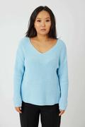 Swetry damskie - Sweter z bawełny z dekoltem V : Kolor - Błękitny, Rozmiar - XS/S - Bombshe - miniaturka - grafika 1