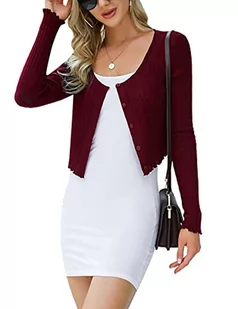 Irevial sweter kobiety lato wiosna elegancki lekki sweter damski z długim rękawem z guzikami okładka kobiety Bolero krótki, Czerwone wino, XL - Swetry damskie - miniaturka - grafika 1