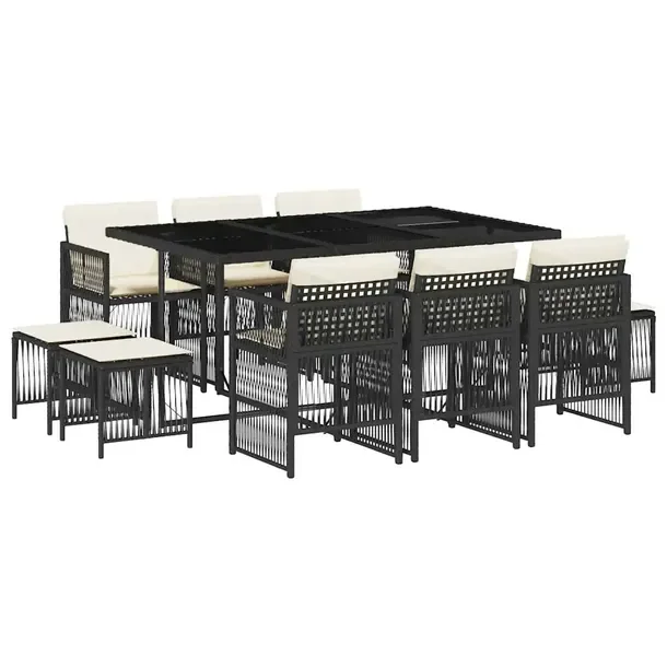 Zestaw mebli ogrodowych czarny rattan PE, stół 165x106x73 cm, krzesła 50