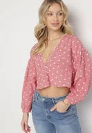 Koszule damskie - Czerwona Koszula z Bawełną w Kratę Ozdobiona Haftem z Bufiastymi Rękawami Alirera - miniaturka - grafika 1