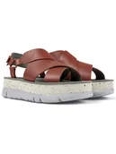 Sandały damskie - Camper Skórzane sandały w kolorze czerwonym na obcasie - miniaturka - grafika 1