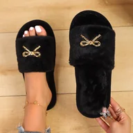 Kapcie damskie - TEMU Eleganckie damskie kapcie z kokardą - , ciepłe buty domowe z amortyzowaną wkładką, antypoślizgową podeszwą EVA, wsuwane, miękka cholewka z - miniaturka - grafika 1