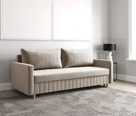 Pościel - Sofa rozkładana MARO, sofa z funkcją spania i pojemnikiem na pościel, sofa rozkładana, sofa na nóżkach z naturalnego drewna, tkanina welurowa, kanapa w kolorze: beżowym - miniaturka - grafika 1