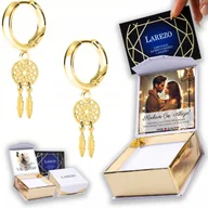 Kolczyki - Złote Kolczyki 925 Łapacze Snów z Piórkami Gwiazdki Pióra Piórka NADRUK - miniaturka - grafika 1