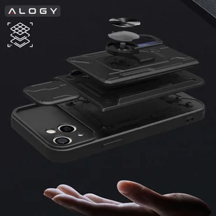 Etui pancerne Alogy Camshield Stand Ring Wallet z osłonką na aparat i miejscem na karty do Apple iPhone 14 czarne - Etui i futerały do telefonów - miniaturka - grafika 11