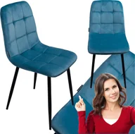 Krzesła - Krzesło tapicerowane welurowe do salonu jadalni velvet loft niebieski - miniaturka - grafika 1