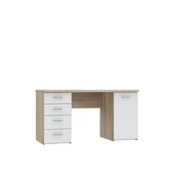 Biurka - Duże biurko z szufladami białe i dąb sonoma, do pracy, młodzieżowe, szkolne - miniaturka - grafika 1