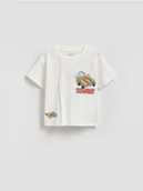 Bluzki dla niemowląt - Reserved - T-shirt Hot Wheels Let's Race - złamana biel - miniaturka - grafika 1