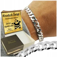 Bransolety męskie - Srebrna Bransoleta Męska Pancerka 8mm/20cm Diamentowana 925 Grawer - miniaturka - grafika 1