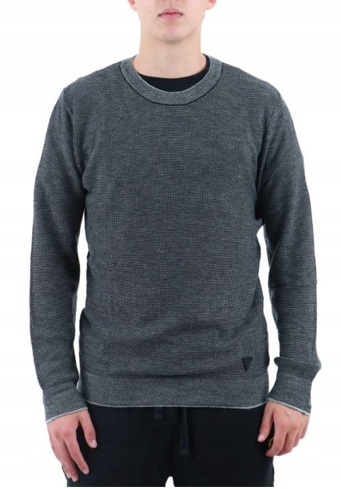 GUESS MĘSKI SWETER Z WEŁNĄ I JEDWABIEM GŁADKI OKRĄGŁY DEKOLT XL 1GŁA
