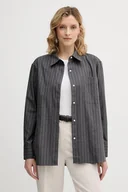 Koszule damskie - Tommy Hilfiger koszula bawełniana damska kolor szary regular z kołnierzykiem klasycznym WW0WW46851 - miniaturka - grafika 1