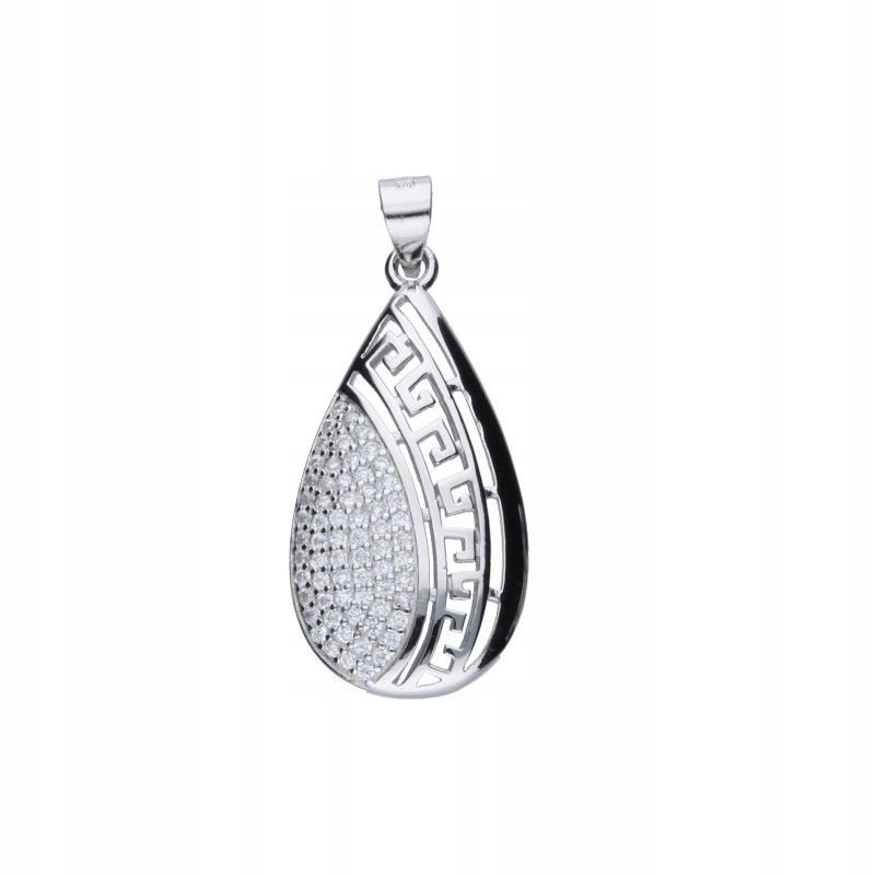 Zawieszka Ażurowa Srebro 925 Rodowane Cyrkonie Meander Grecki 15X27mm 2.10g