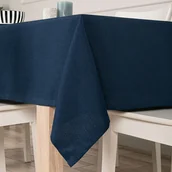 Obrusy i serwetki - Gotowy obrus z tkaniny wodoodpornej o fakturze płótna, wykończony listwą, kolor granatowy, Aruba, rozmiar: 120x160 cm - miniaturka - grafika 1