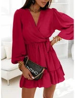 Sukienki - Rozkloszowana sukienka z falbanką - KALIFORNIA - fuksja - miniaturka - grafika 1